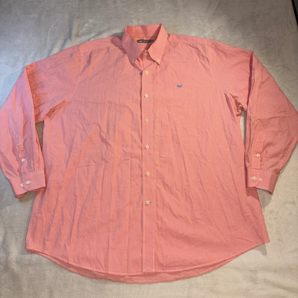 Southern Marsh Mens 2X Gingham Button Down Shirt Orange Long Sleeve Mallard